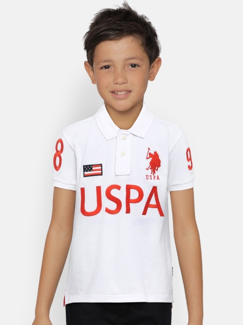 

U.S. Polo Assn. Kids Boys White Printed Polo Collar Pure Cotton T-shirt