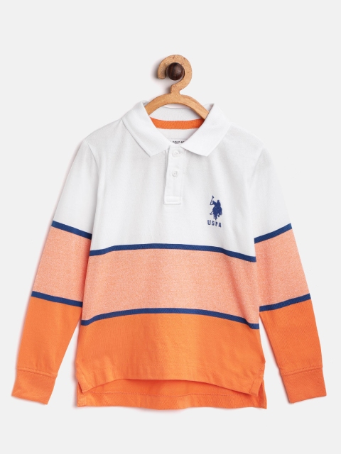 

U.S. Polo Assn. Kids Boys White & Orange Colourblocked Polo Collar T-shirt