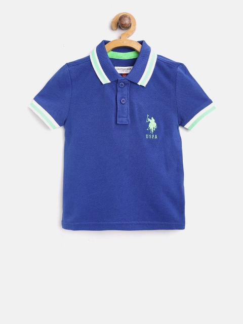 

U.S. Polo Assn. Kids Boys Blue Solid Polo Collar Pure Cotton T-shirt