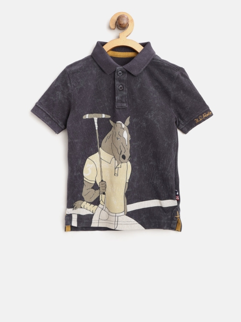 

U.S. Polo Assn. Kids Boys Charcoal Grey& Beige Printed Polo Collar T-shirt