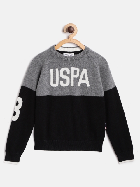 

U.S. Polo Assn. Kids Boys Black & Charcoal Grey Colourblocked Pullover Sweater