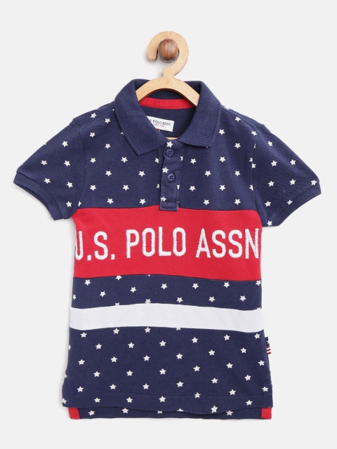

U.S. Polo Assn. Kids Boys Navy Blue Printed Polo Collar T-shirt