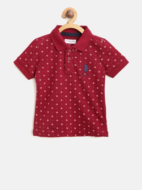 

U.S. Polo Assn. Kids Boys Maroon Printed Polo Collar T-shirt