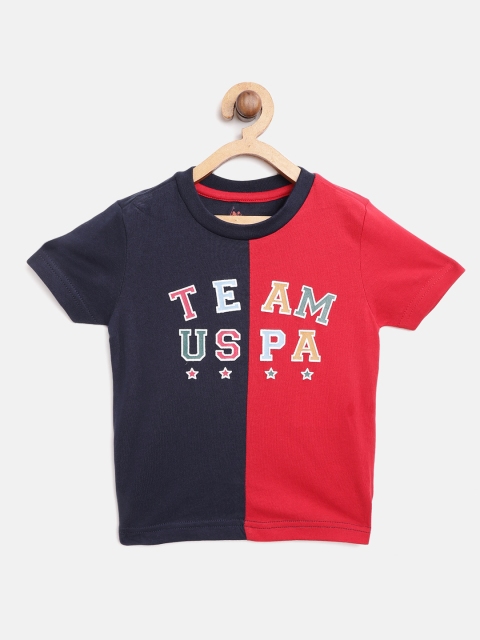 

U.S. Polo Assn. Kids Boys Navy & Red Colourblocked Round Neck T-shirt, Navy blue
