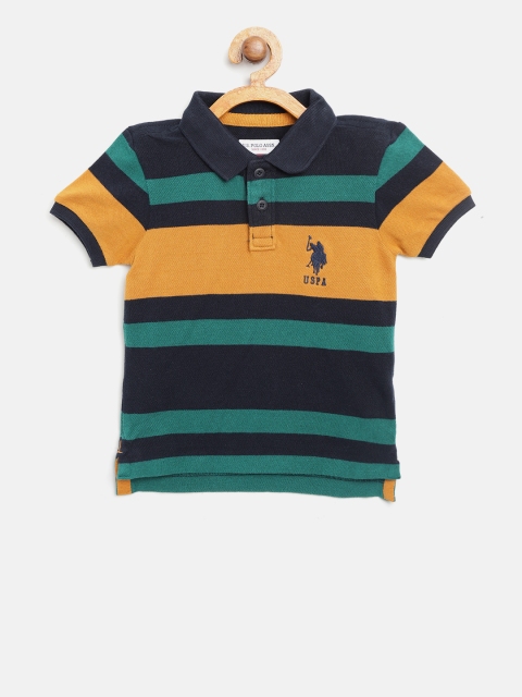 

U.S. Polo Assn. Kids Boys Navy Blue & Teal Green Striped Polo Collar T-shirt
