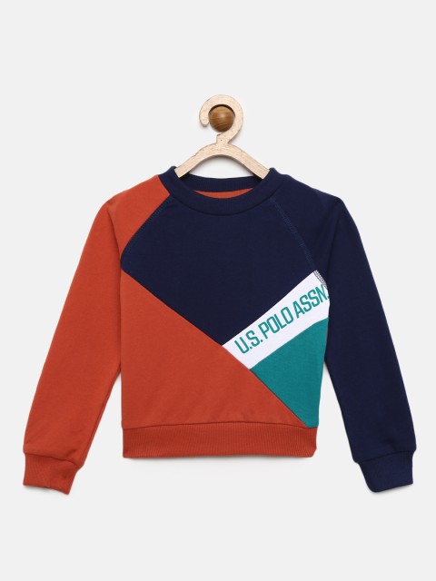 

U.S. Polo Assn. Kids Boys Navy Blue & Orange Colourblocked Sweatshirt