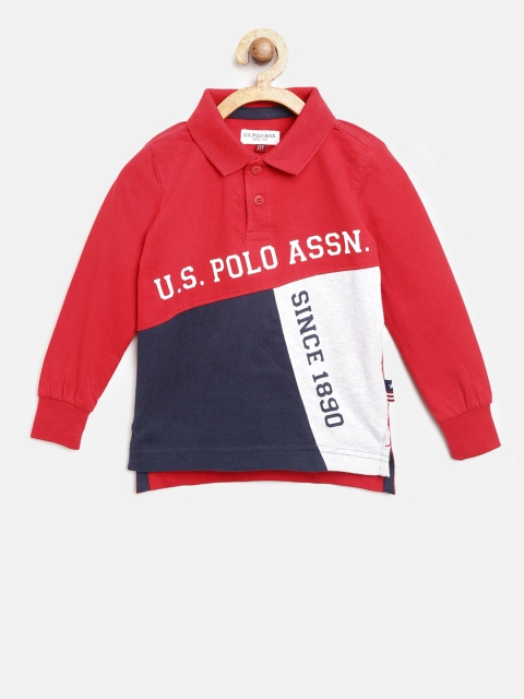 

U.S. Polo Assn. Kids Boys Red & Navy Colourblocked Polo Collar T-shirt