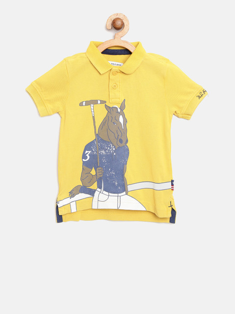 

U.S. Polo Assn. Kids Boys Mustard Yellow Printed Polo Collar T-shirt
