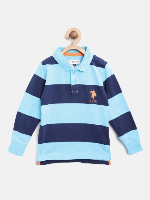 

U.S. Polo Assn. Kids Boys Navy Blue Striped Polo Collar T-shirt
