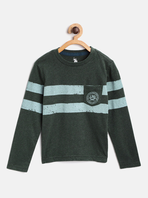 

U.S. Polo Assn. Kids Boys Green Blue Striped Round Neck Pure Cotton T-shirt