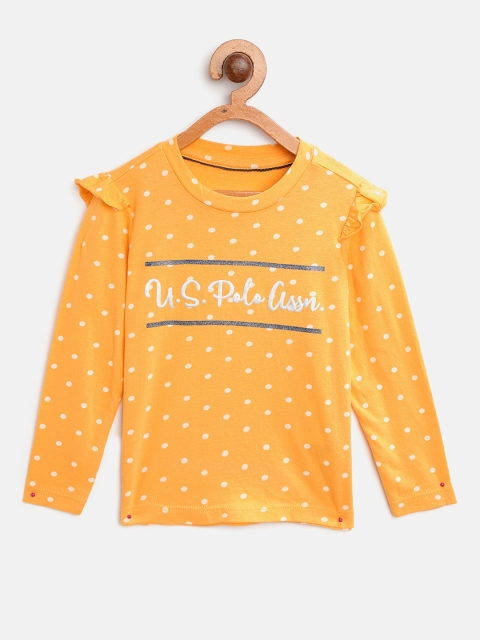 

U.S. Polo Assn. Kids Girls Yellow & White Printed Round Neck T-shirt