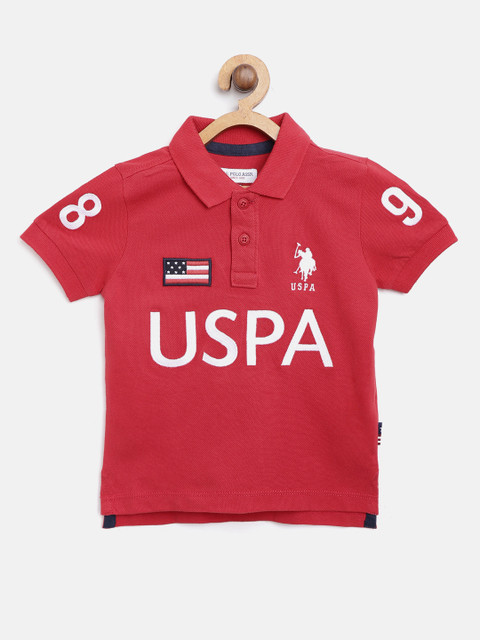 

U.S. Polo Assn. Kids Boys Red Embroidered Polo Collar T-shirt