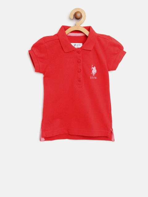 

U.S. Polo Assn. Kids Girls Red Solid Polo Collar Pure Cotton T-shirt