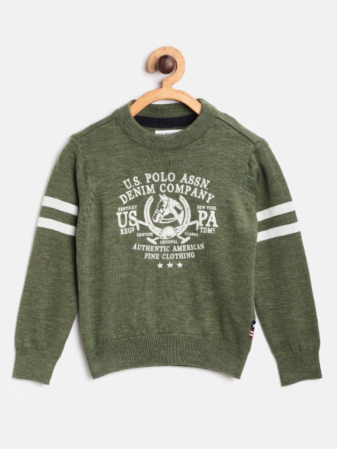 

U.S. Polo Assn. Kids Boys Olive Green Printed Pullover Sweater