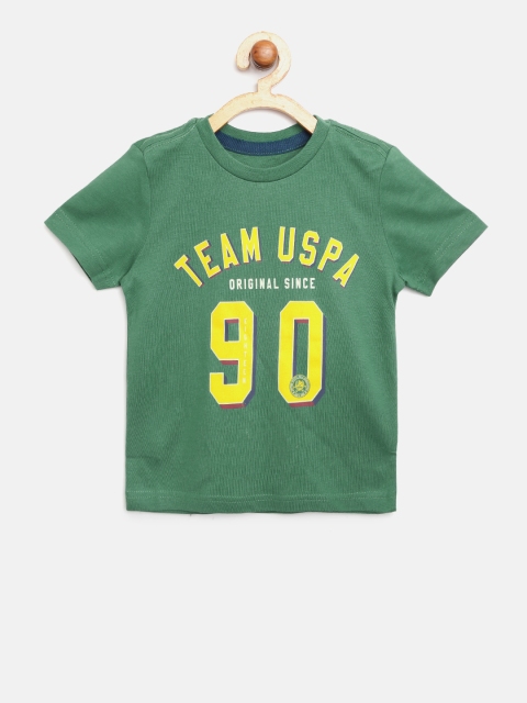 

U.S. Polo Assn. Kids Boys Green & Mustard Yellow Printed Round Neck T-shirt
