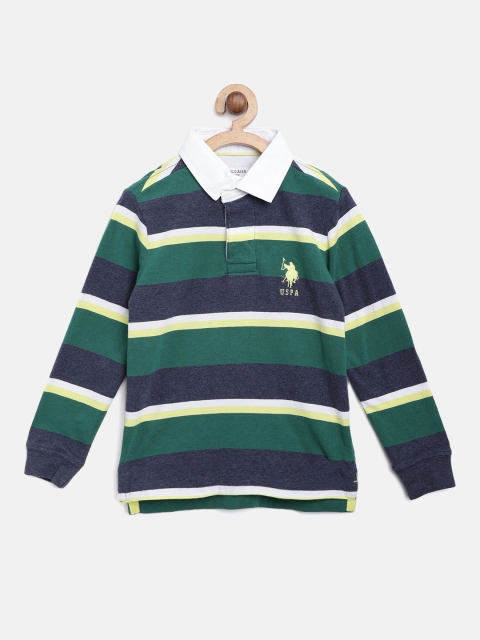 

U.S. Polo Assn. Kids Boys Green & Navy Striped Polo Collar T-shirt