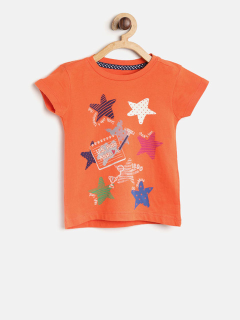 

U.S. Polo Assn. Kids Girls Orange Printed Round Neck T-shirt