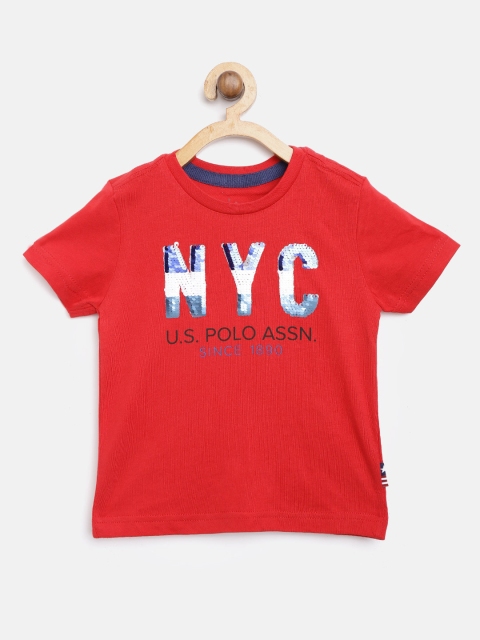

U.S. Polo Assn. Kids Boys Red Mermaid Sequinned Round Neck T-shirt