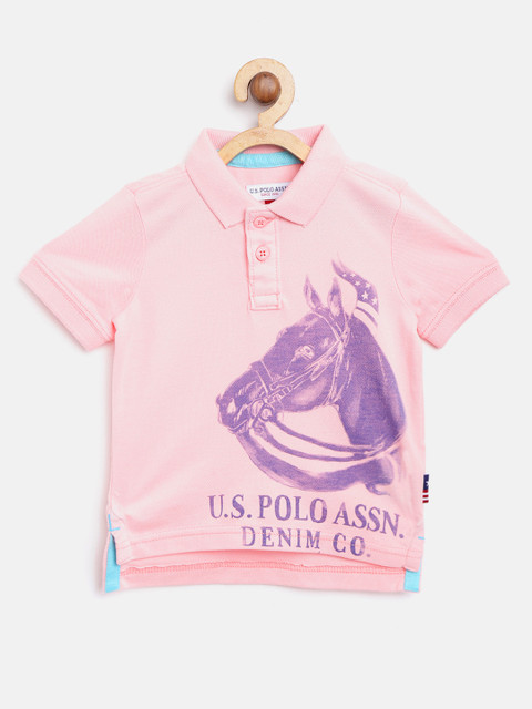 

U.S. Polo Assn. Kids Boys Peach-Coloured & Purple Printed Polo Collar T-shirt