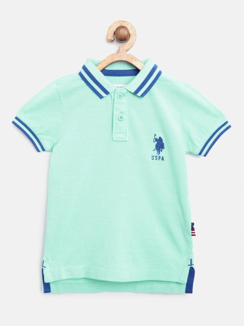 

U.S. Polo Assn. Kids Boys Sea Green Solid Polo Collar T-shirt