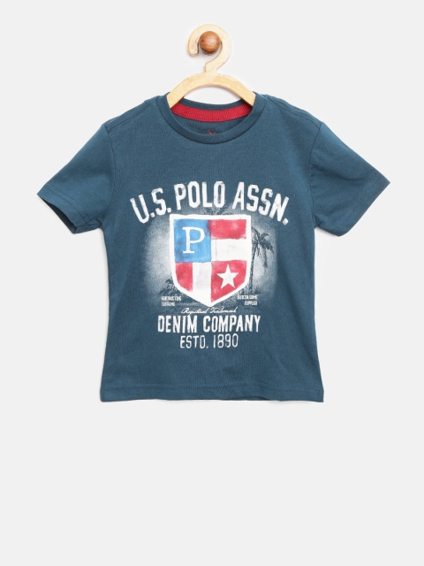 

U.S. Polo Assn. Kids Boys Teal Blue Printed Round Neck T-shirt