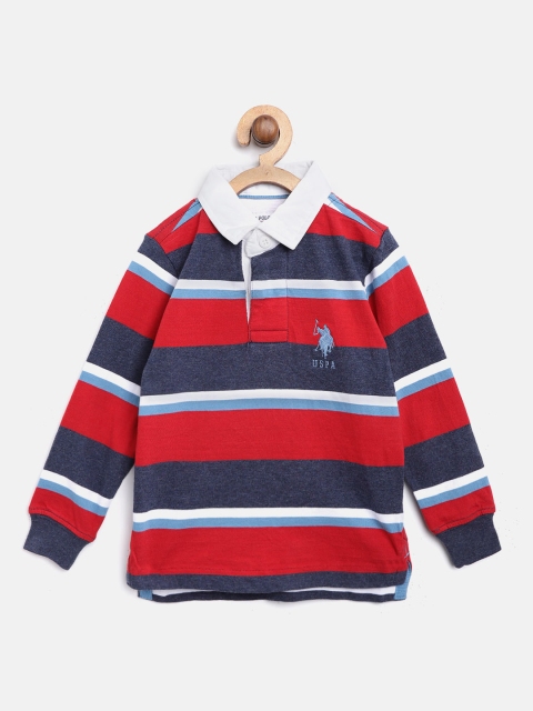 

U.S. Polo Assn. Kids Boys Navy Blue & Red Striped Polo Collar T-shirt