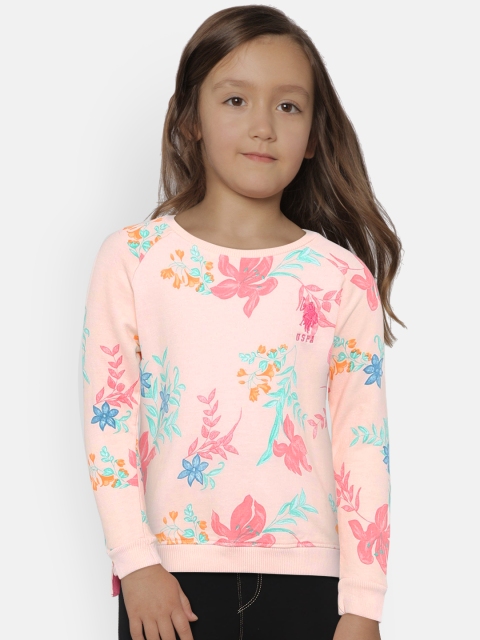 

U.S. Polo Assn. Kids Girls Peach-Coloured Printed Sweatshirt