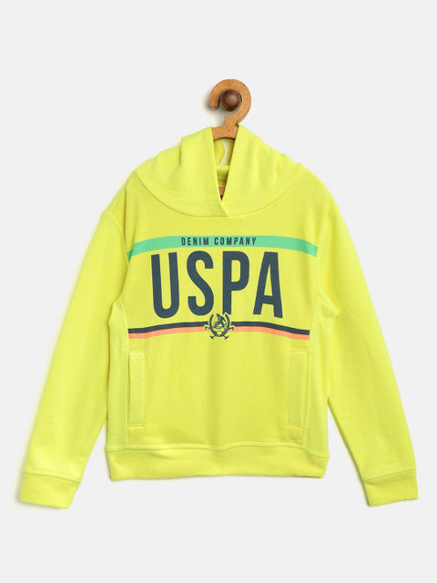 

U.S. Polo Assn. Kids Boys Fluorescent Yellow Printed Hooded Sweatshirt
