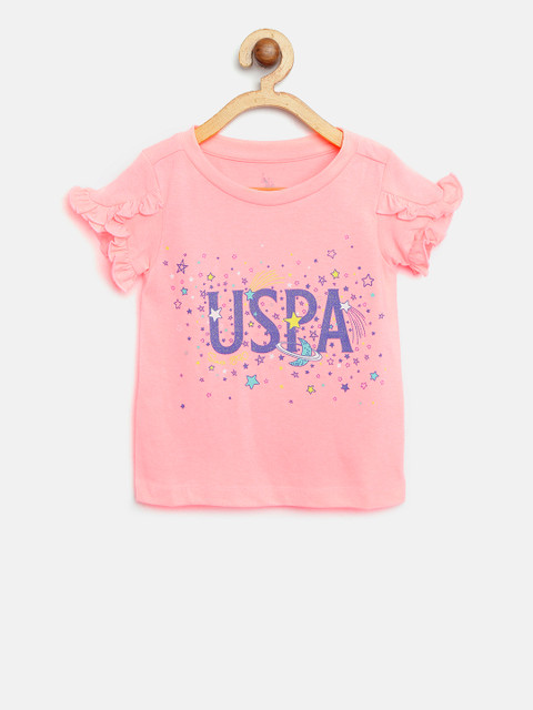 

U.S. Polo Assn. Kids Girls Coral Pink Printed Top