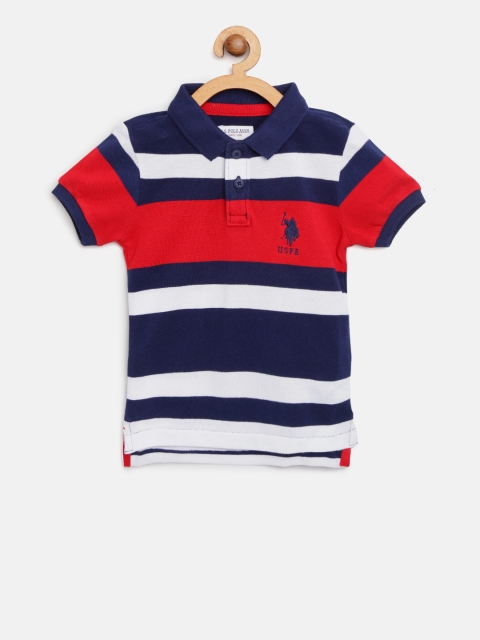 

U.S. Polo Assn. Kids Boys White & Navy Blue Striped Polo Collar T-shirt