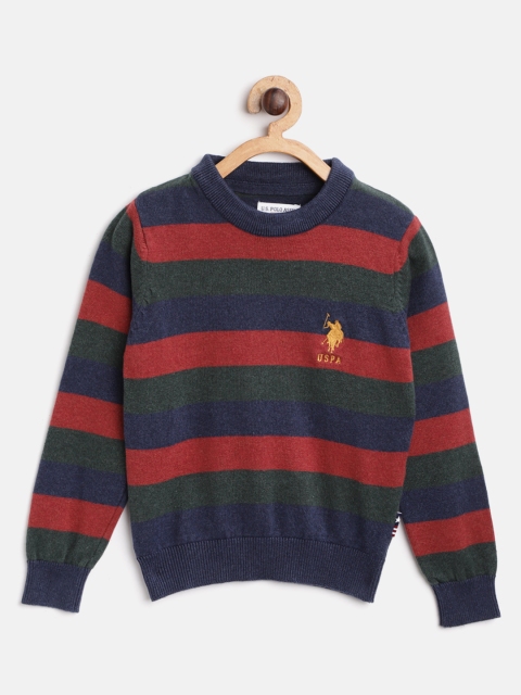 

U.S. Polo Assn. Kids Boys Navy Blue & Rust Red Striped Pullover Sweater