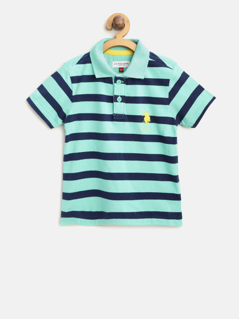 

U.S. Polo Assn. Kids Boys Sea Green & Navy Blue Striped Polo Collar T-shirt
