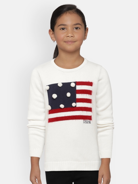 

U.S. Polo Assn. Kids Girls Off-White & Red Striped Pullover Sweater