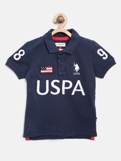

U.S. Polo Assn. Kids Boys Navy Blue Embroidered Polo Collar T-shirt