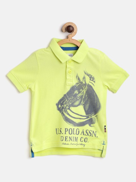 

U.S. Polo Assn. Kids Boys Yellow Navy Blue Printed Polo Collar Pure Cotton T-shirt