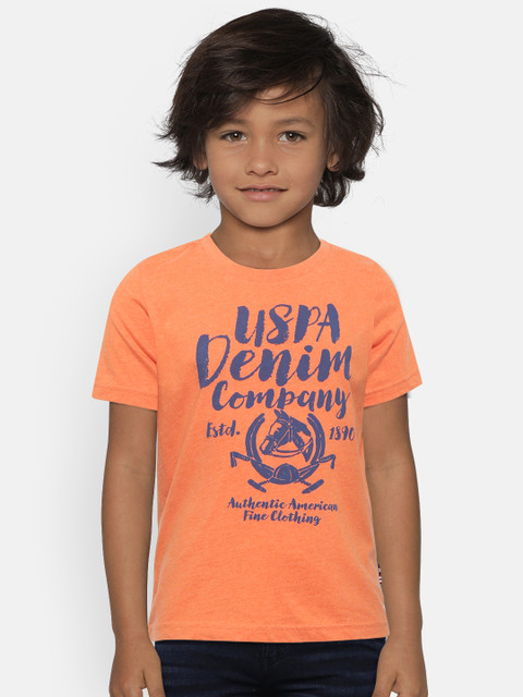 

U.S. Polo Assn. Kids Boys Orange & Navy Printed Round Neck T-shirt
