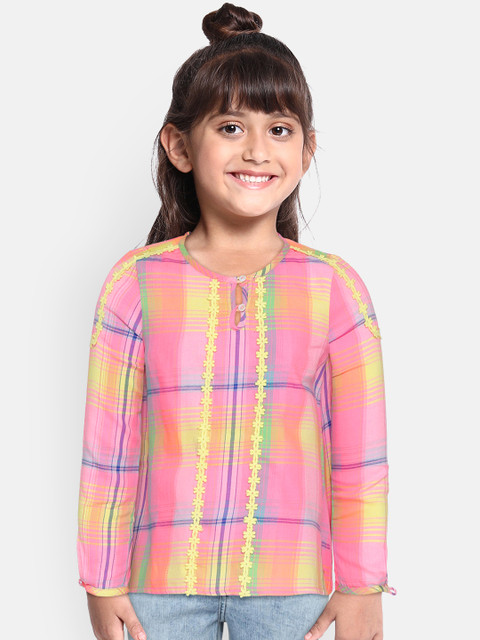 

U.S. Polo Assn. Kids Girls Pink & Yellow Checked A-Line Top