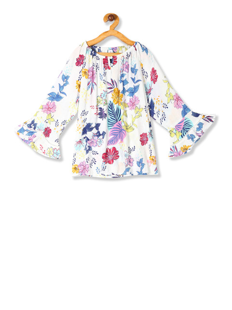 

U.S. Polo Assn. Kids Girls White Printed Pure Cotton Top