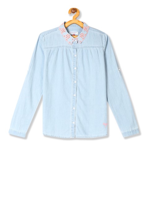 

U.S. Polo Assn. Kids Girls Blue Regular Fit Solid Casual Shirt