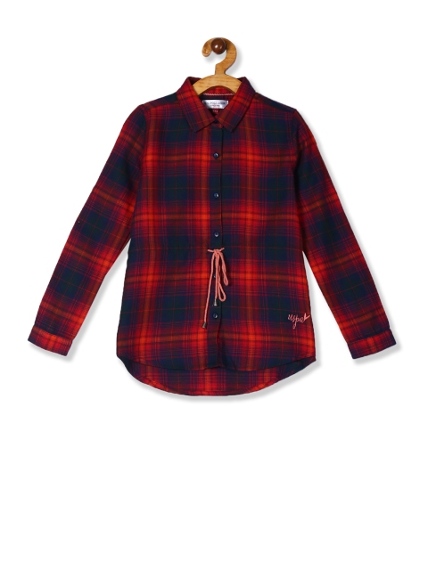 

U.S. Polo Assn. Kids Girls Red & Navy Blue Checked Shirt Style Pure Cotton Top