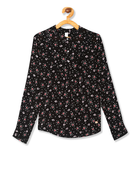 

U.S. Polo Assn. Kids Girls Black Printed Pure Cotton Top