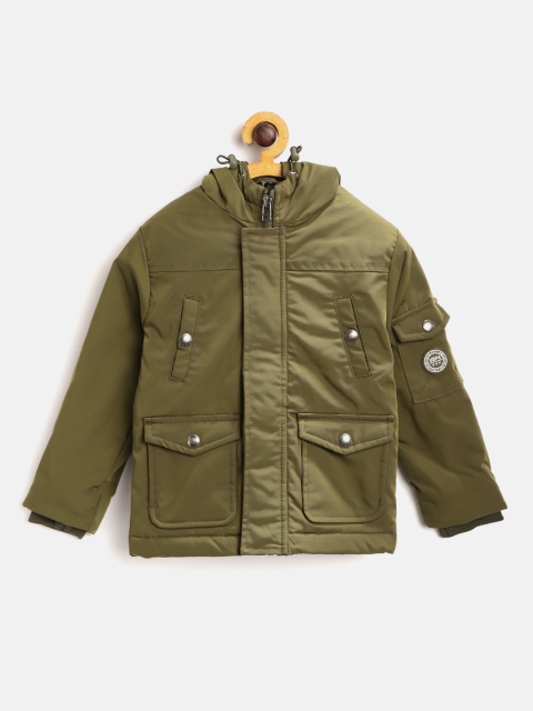 

U.S. Polo Assn. Kids Boys Olive Green Solid Hooded Tailored Jacket