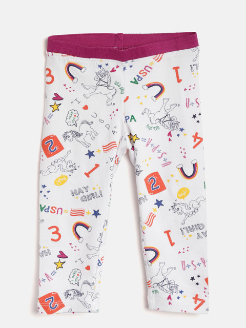 

U.S. Polo Assn. Kids Girls White & Navy Printed Leggings