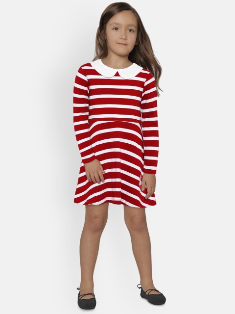 

U.S. Polo Assn. Kids Girls Red & White Striped A-Line Dress