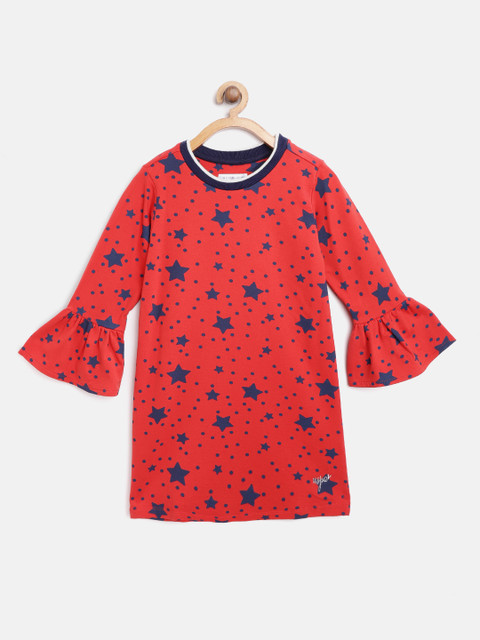 

U.S. Polo Assn. Kids Girls Red & Navy Blue Printed Shift Dress
