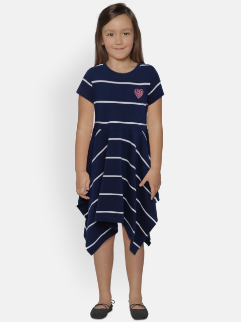 

U.S. Polo Assn. Kids Girls Striped Blue Fit and Flare Dress