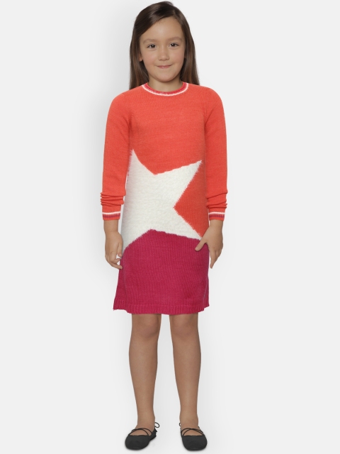 

U.S. Polo Assn. Kids Girls Orange & White Colourblocked Sweater Dress