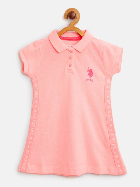 

U.S. Polo Assn. Kids Girls Peach-Coloured Solid T-shirt Dress