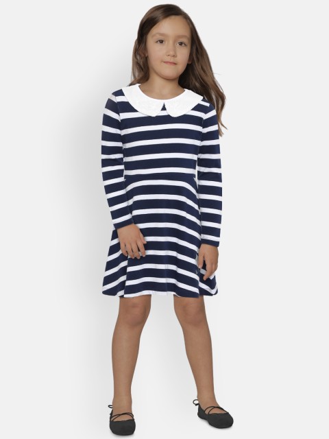 

U.S. Polo Assn. Kids Girls Striped Blue Fit and Flare Dress