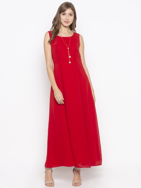 

Iti Women Red Solid Maxi Dress